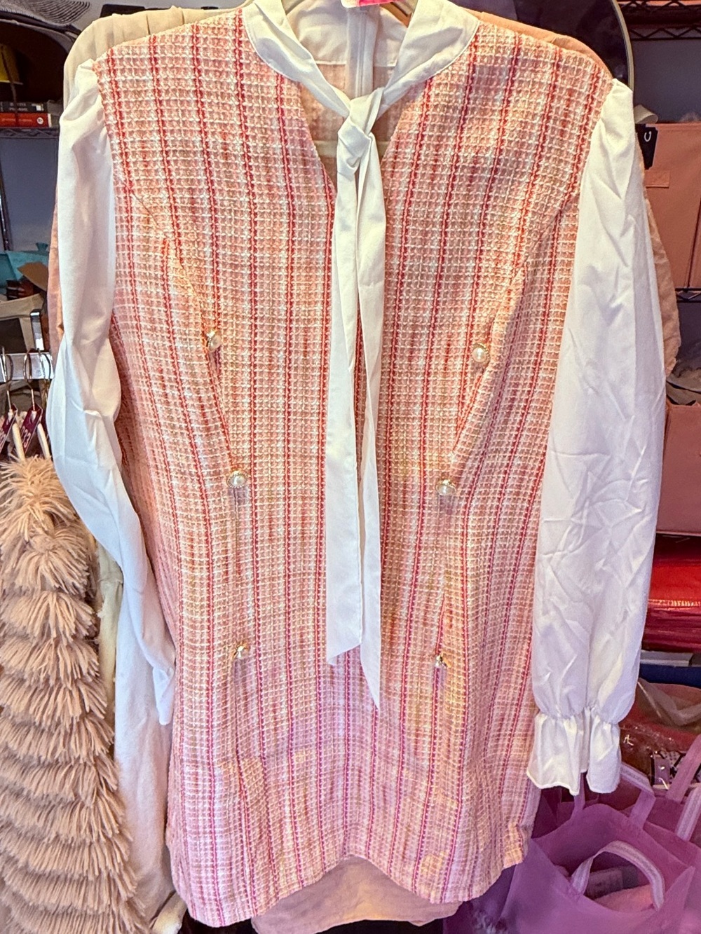 Flirty Pink Red white Blouse Dress with ties